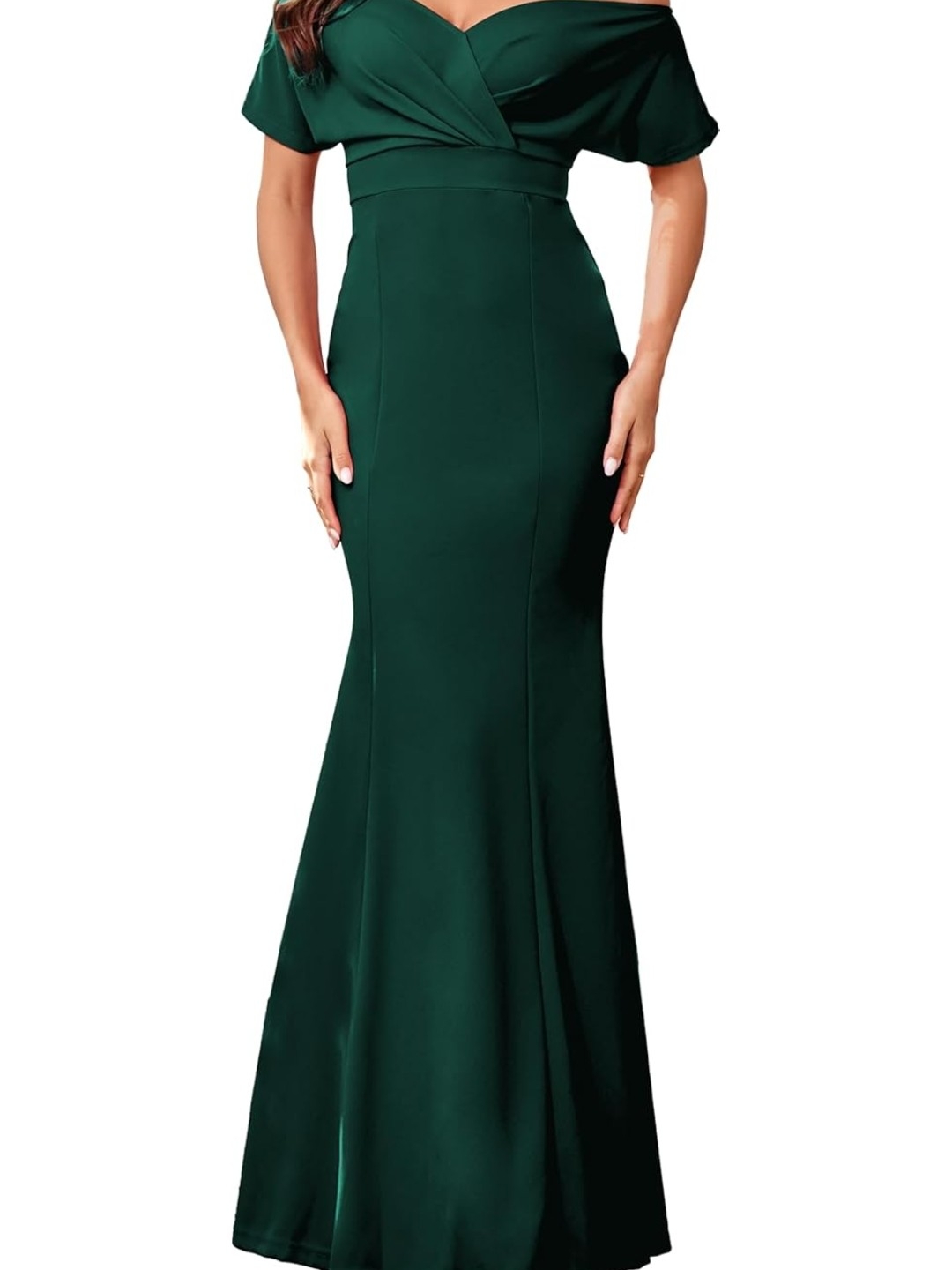 Elegant Off-Shoulder Dark Green Evening Dress